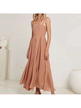 SWF Square-Neck Midi Dress in Warm Taupe